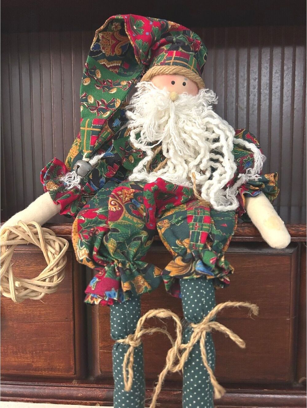 Primitive Santa Claus Cloth Doll Folk Art Christmas Shelf Sitter Wreath Decor